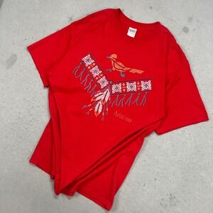 Vintage‎ Arizona Roadrunner Southwestern Aztec Graphic T-Shirt Mens XL Red